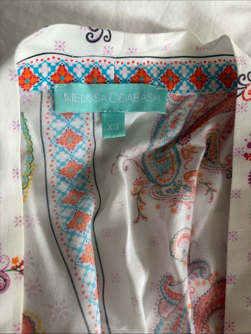 Melissa Odabash White Paisley Print Cover-Up with Aqua Tag